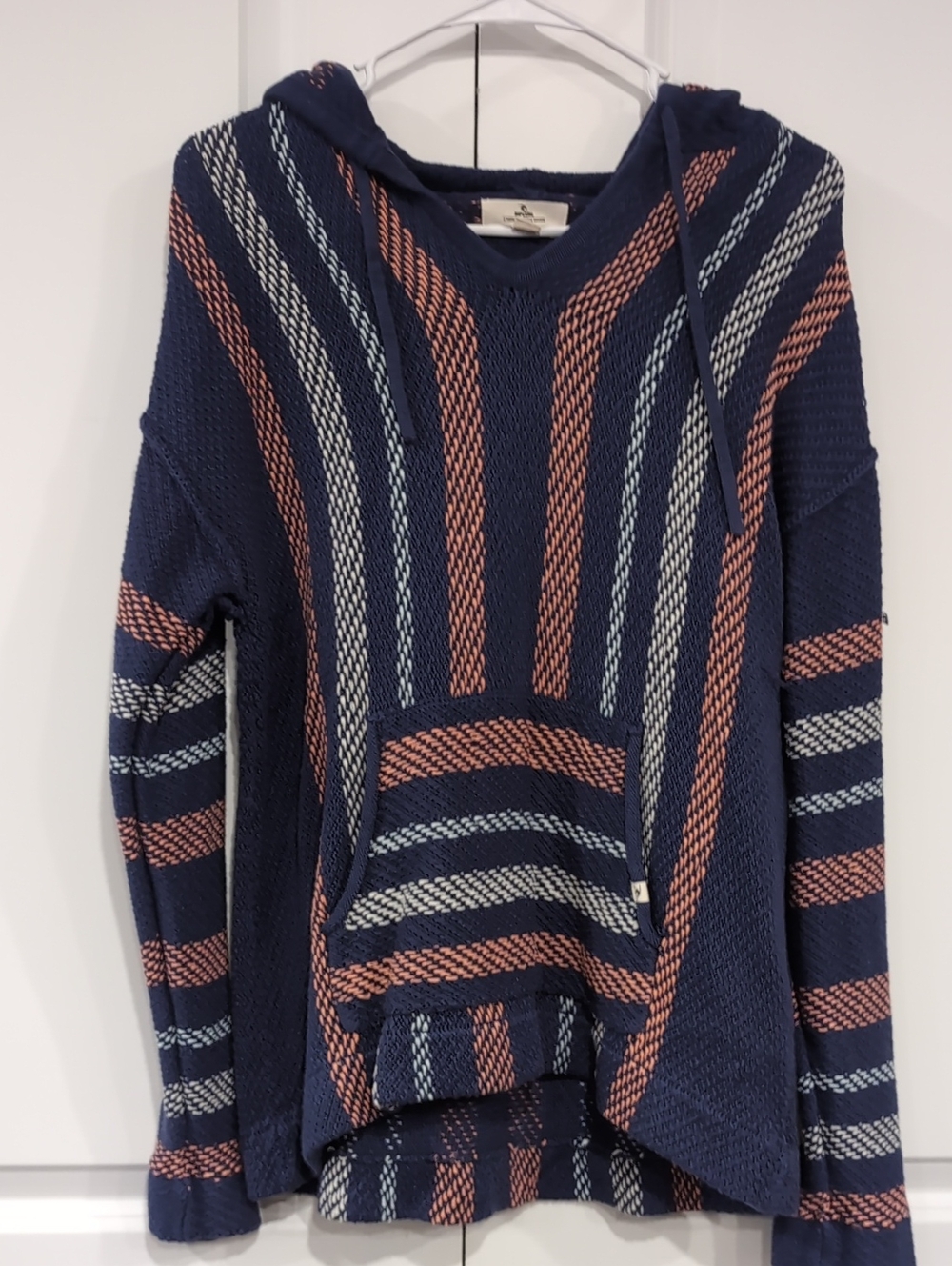 Rip Curl Navy Hooded Sweater with Pink & Ivory Stripes